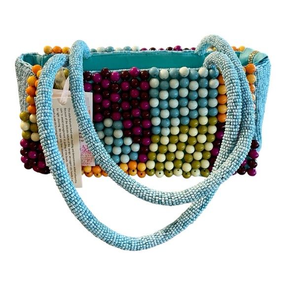 Beaded Bag, Handcrafted in India, Turquoise Multicolored Beads, NWT. Col… - Picture 1 of 7